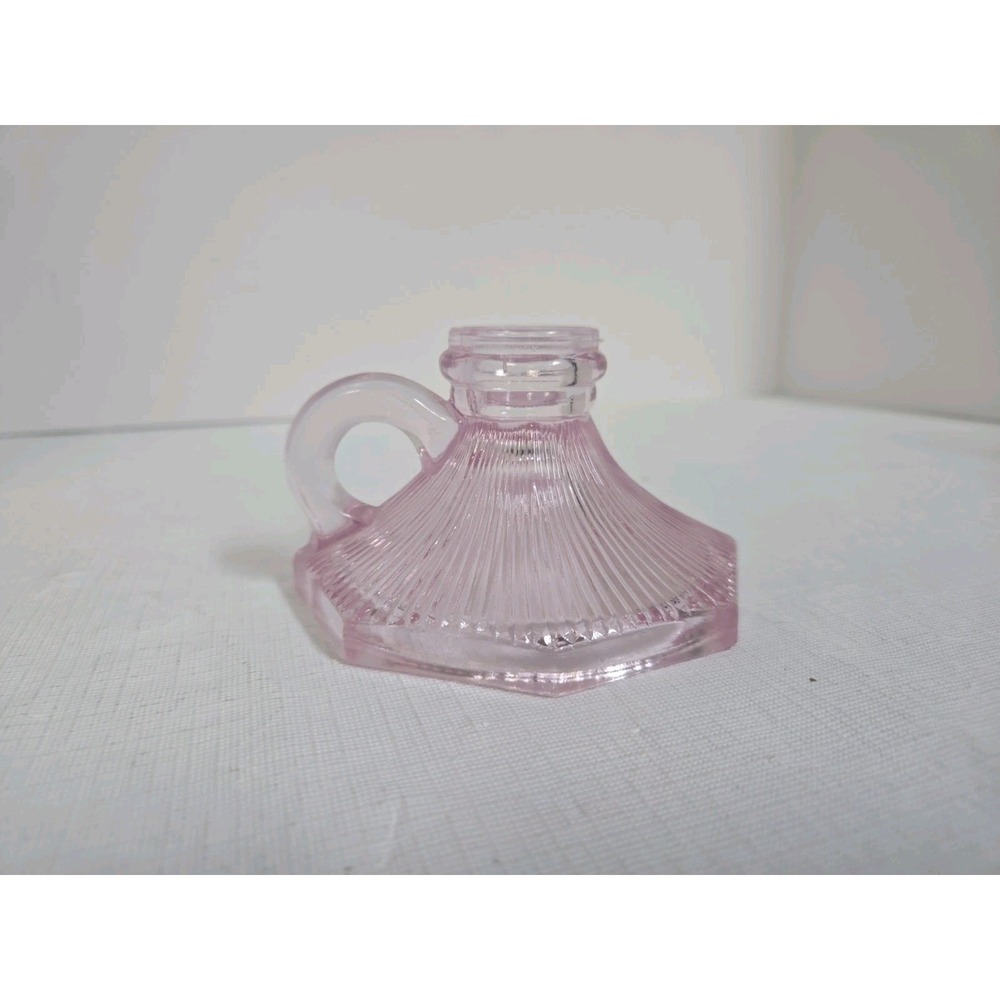 Vintage Depression Era Pale Pink Lavendar Glass Chamberstick Candle Holder